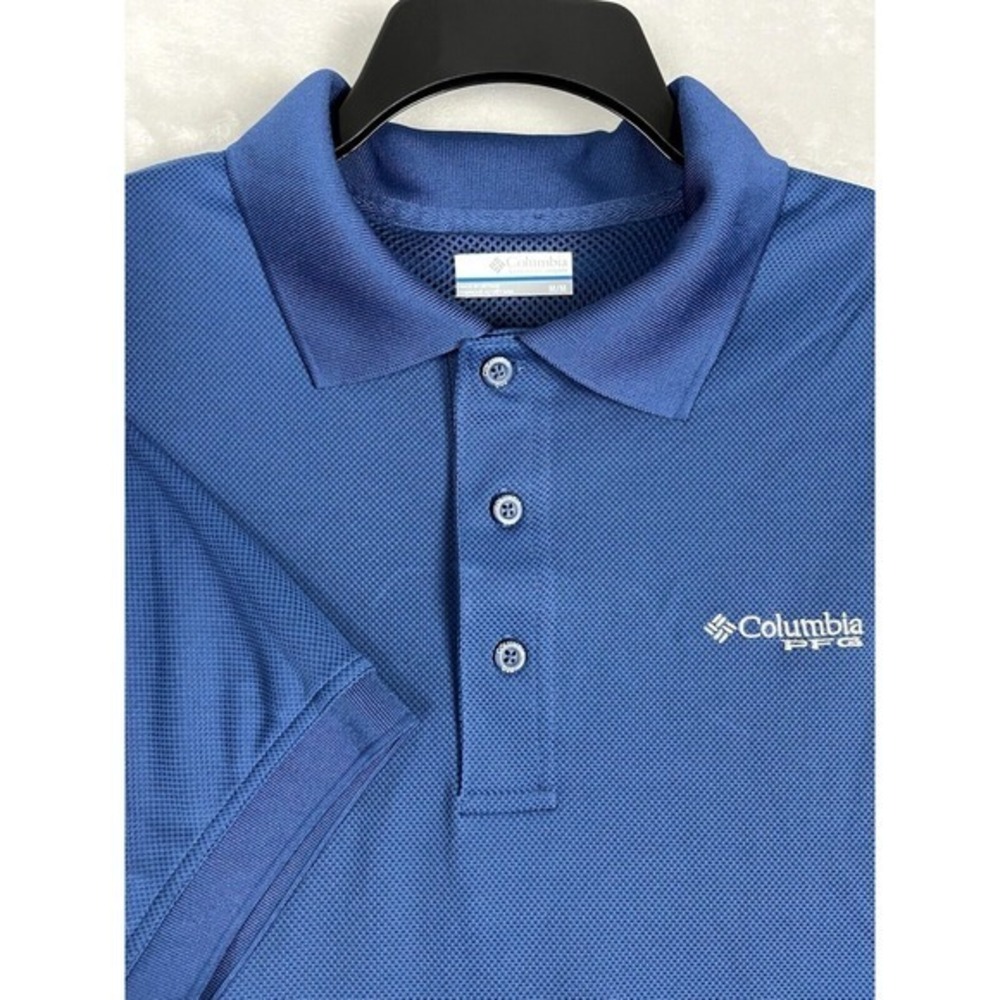 Columbia Polo Men M Blue Short Sleeve 1/4 Button PFG Vented Omni-Wick Outdoor